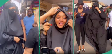 Regina Daniels Disguises to Market in Muslim Outfit During Ramadan, Covers Up From Head to Toe - Legit.ng